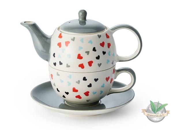 Tea for one Set "Hearts" Keramik, 4-teilig Kanne: 0,4 l, Tasse: 0,2 l