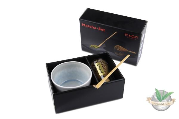 Matcha-Schale Premium Set weiss-hellgrau