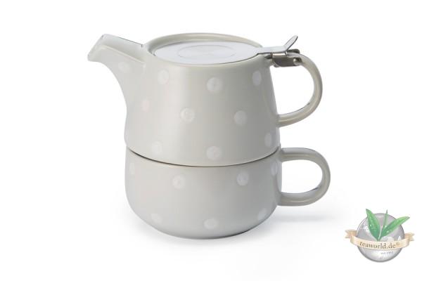 Tea for one Set "Len" Keramik, 4-teilig Kanne: 0,45 l, Tasse: 0,25 l grau-weiss