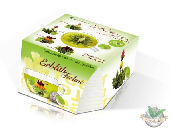 Teeblumen im Tassenformat “ErblühTeelini” – 8 Stück in 4 Sorten - Grüner Tee